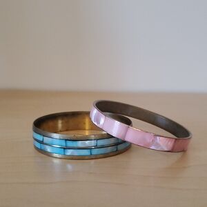 Blue and Pink Inlay Bangle Bracelets